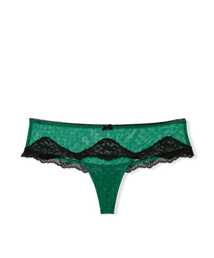 Lace-Trim Dotted Mesh Hipster Thong Panty